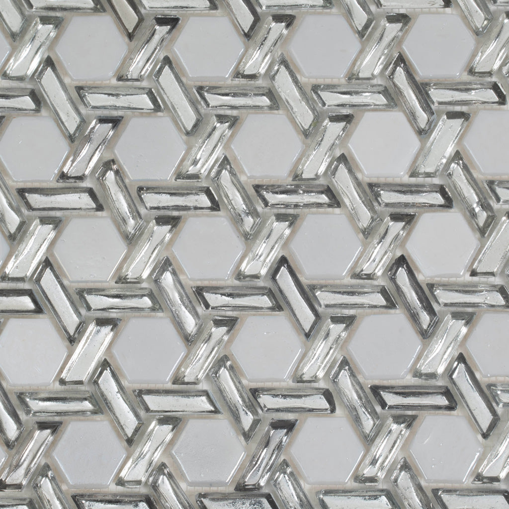 Silver 12x12 Glossy Hexagon Glass Mosaic Tile (10 pack, 9.67 sq ft/case)