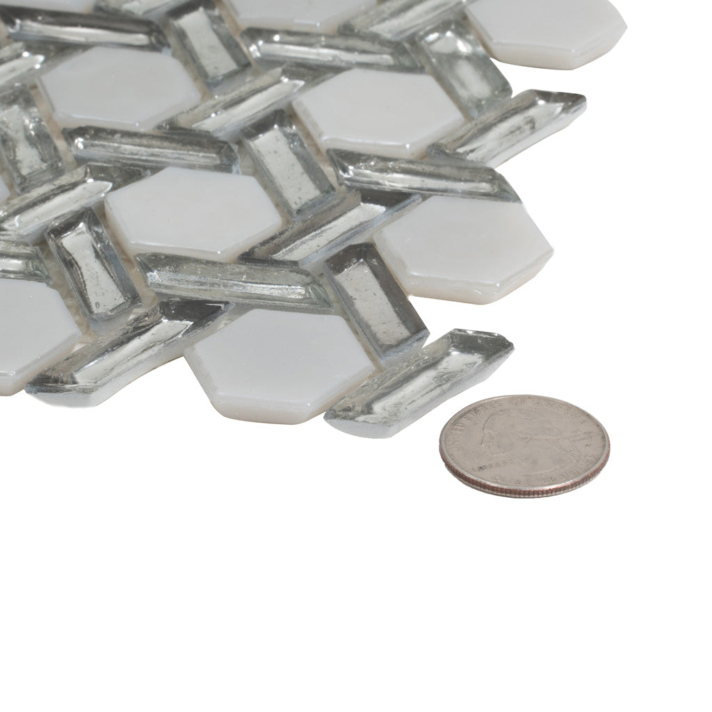 Silver 12x12 Glossy Hexagon Glass Mosaic Tile (10 pack, 9.67 sq ft/case) - Sample