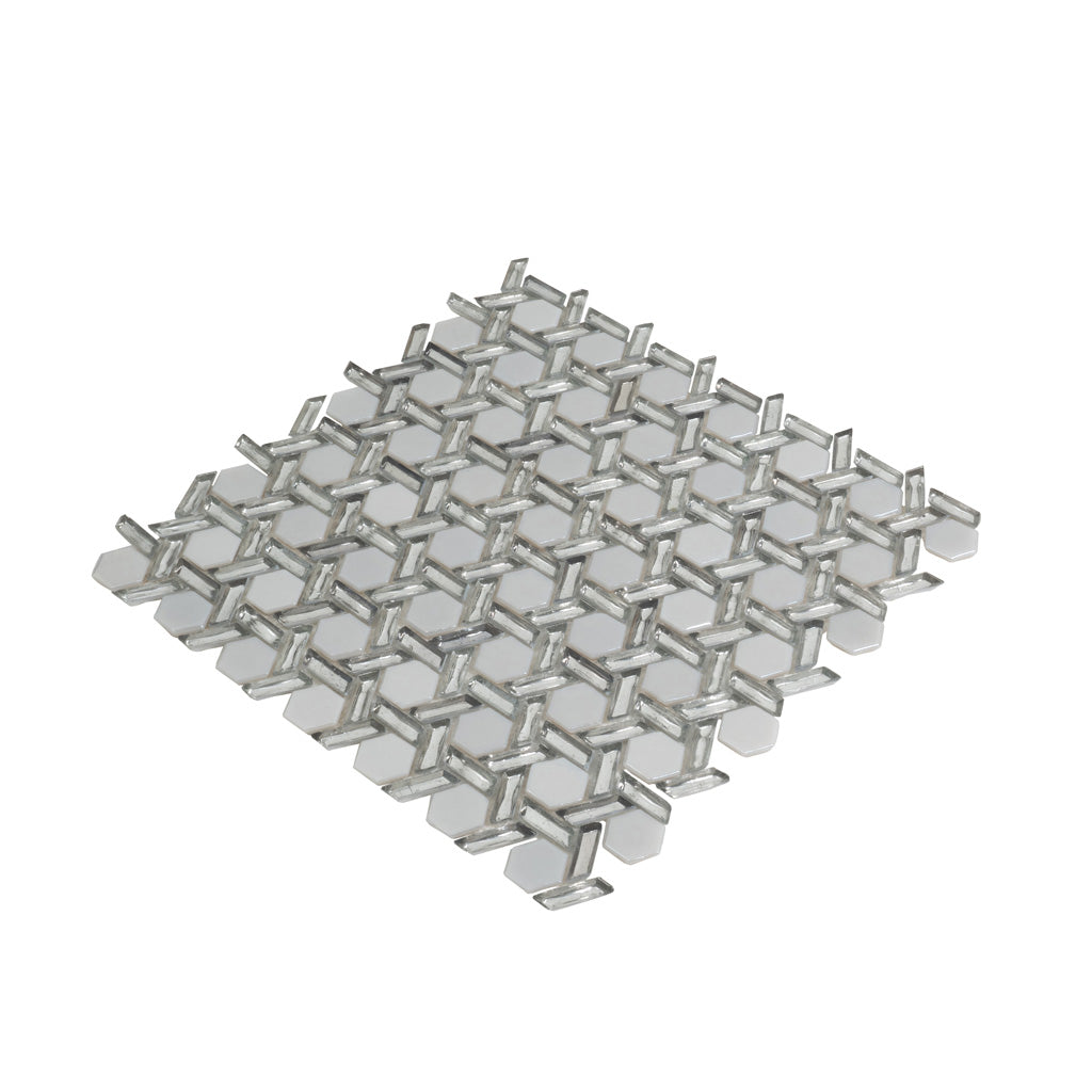 Silver 12x12 Glossy Hexagon Glass Mosaic Tile (10 pack, 9.67 sq ft/case)