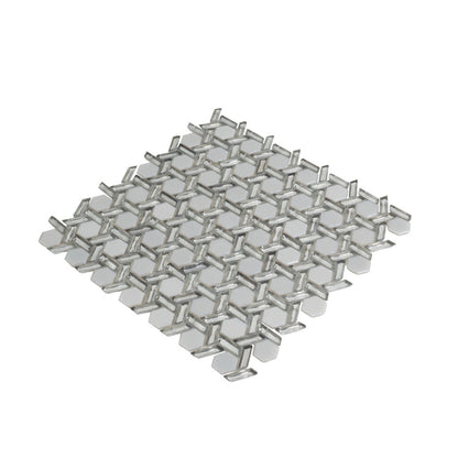 Silver 12x12 Glossy Hexagon Glass Mosaic Tile (10 pack, 9.67 sq ft/case)