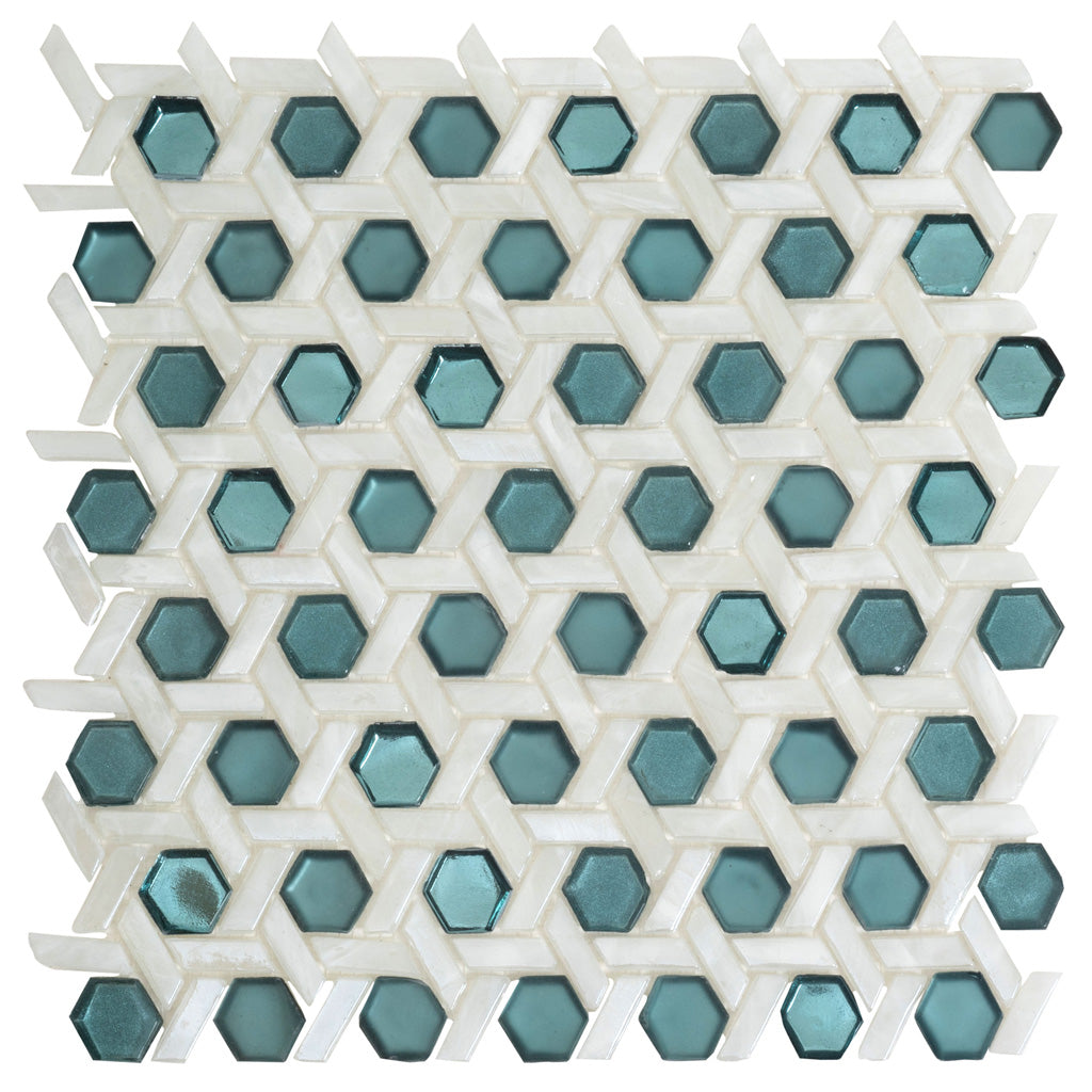 Teal Green 12x12 Glossy Hexagon Glass Mosaic Tile (10 pack, 9.67 sq ft/case) - Sample