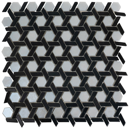 Black 12x12 Glossy Hexagon Glass Mosaic Tile (10 pack, 9.67 sq ft/case)