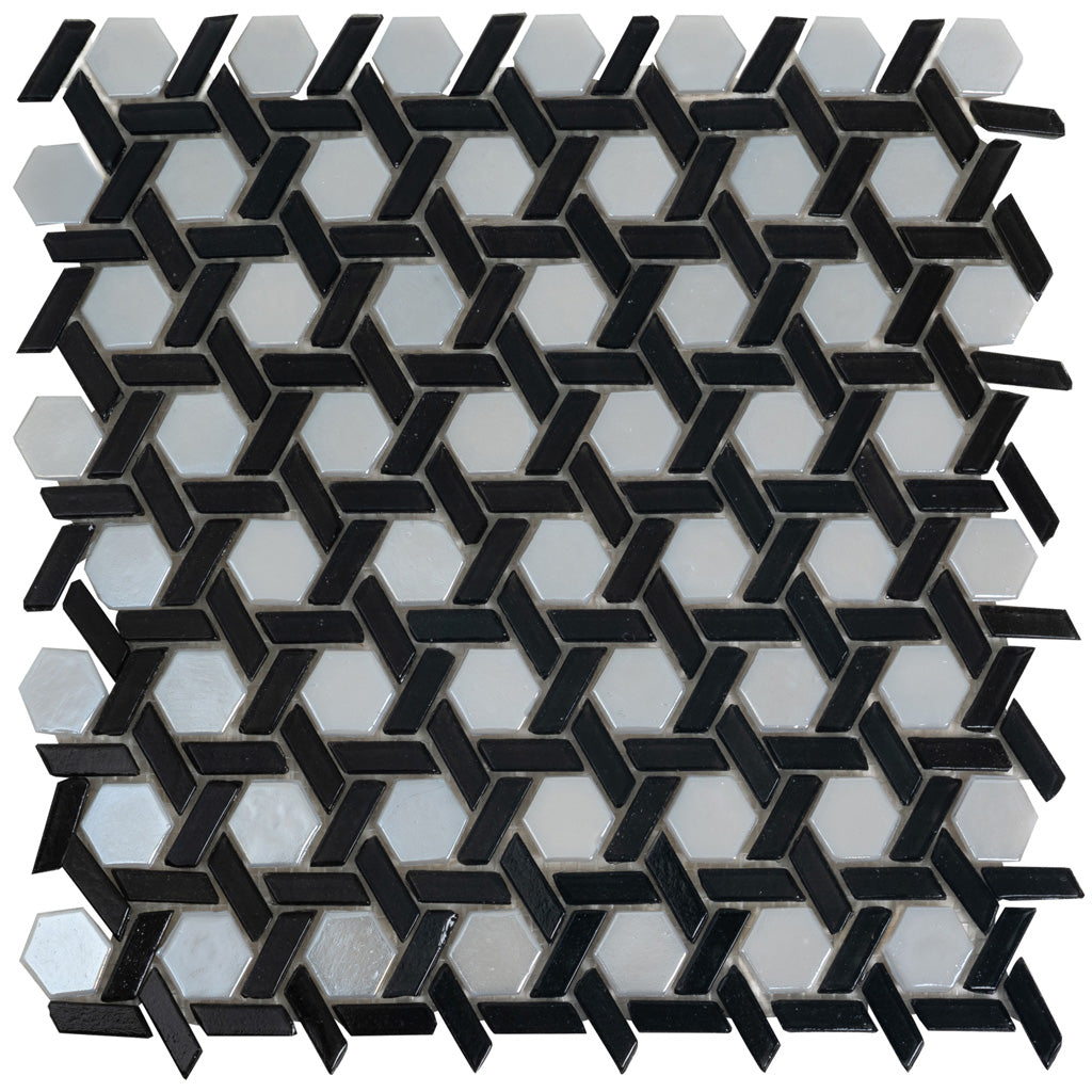 Black 12x12 Glossy Hexagon Glass Mosaic Tile (10 pack, 9.67 sq ft/case) - Sample