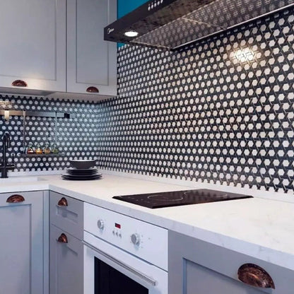 Black 12x12 Glossy Hexagon Glass Mosaic Tile (10 pack, 9.67 sq ft/case) - Sample