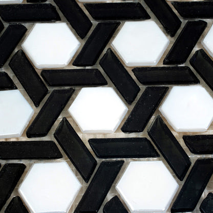 Black 12x12 Glossy Hexagon Glass Mosaic Tile (10 pack, 9.67 sq ft/case)