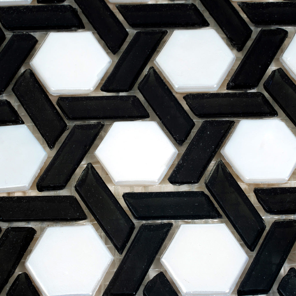 Black 12x12 Glossy Hexagon Glass Mosaic Tile (10 pack, 9.67 sq ft/case) - Sample