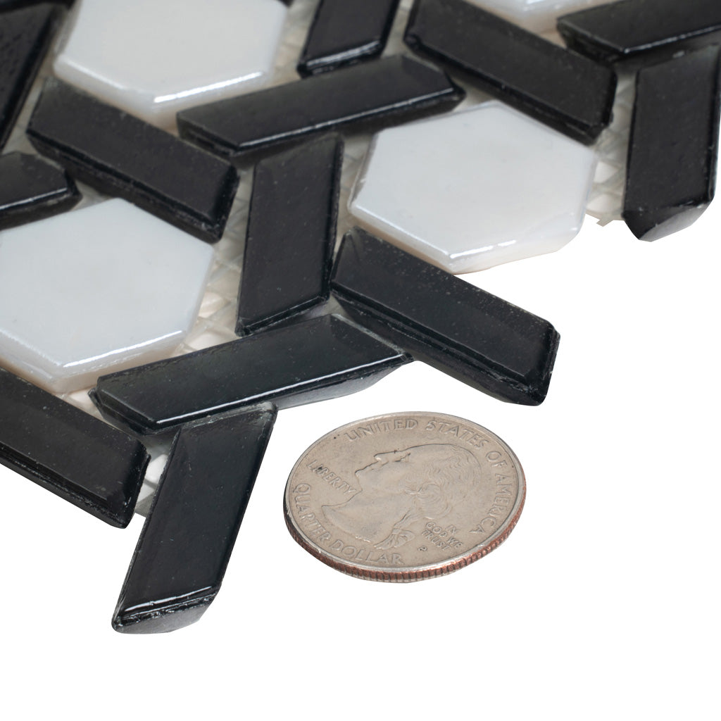 Black 12x12 Glossy Hexagon Glass Mosaic Tile (10 pack, 9.67 sq ft/case) - Sample
