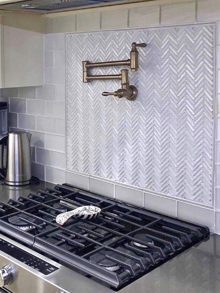 White 12x12 Glossy Matte Herringbone Glass Mosaic Tile (5 pack, 4.83 sq ft/case)