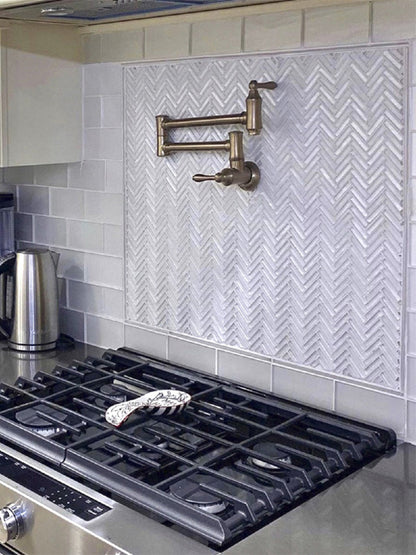 White 12x12 Glossy Matte Herringbone Glass Mosaic Tile (5 pack, 4.83 sq ft/case)