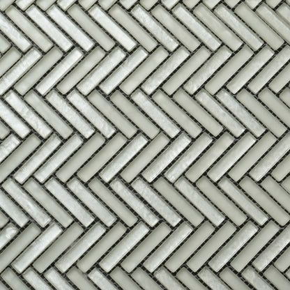 White 12x12 Glossy Matte Herringbone Glass Mosaic Tile (5 pack, 4.83 sq ft/case)