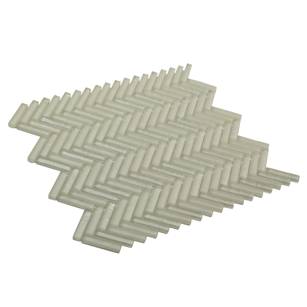 White 12x12 Glossy Matte Herringbone Glass Mosaic Tile (5 pack, 4.83 sq ft/case)