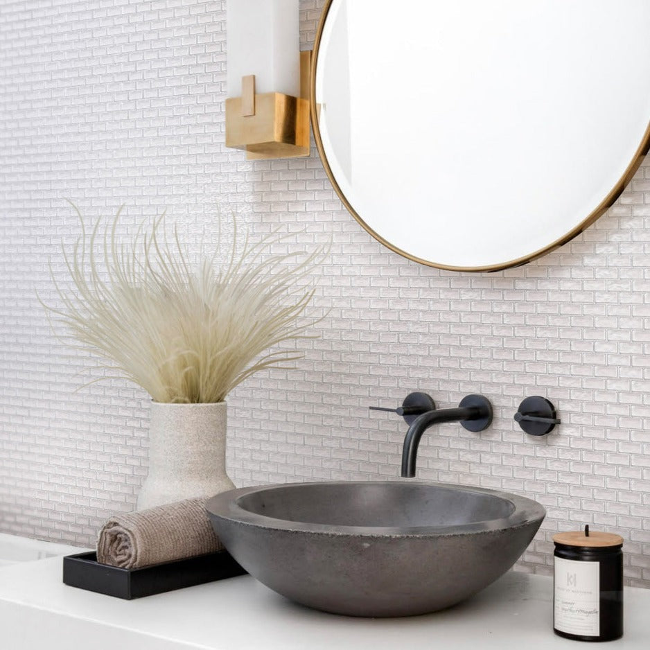 Pearl Beige 11x11 Glossy Matte Brick Glass Mosaic Tile (5 pack, 4.83 sq ft/case)