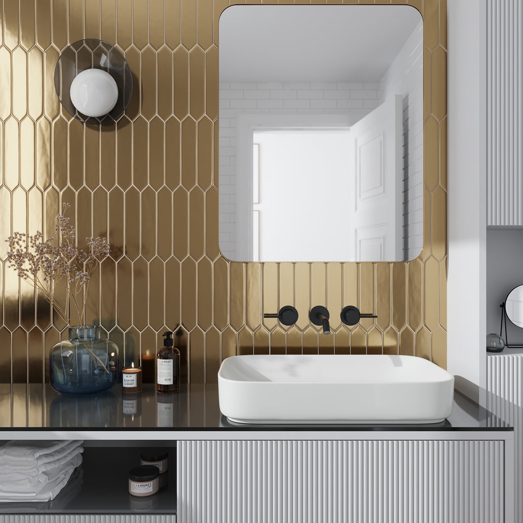 Gold 2x10 Glossy Picket Ceramic Tile (44 pack, 5.38 sq ft/case)