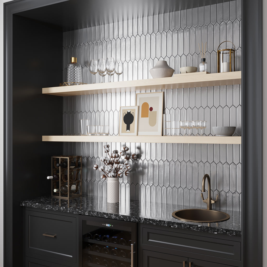 Metallic Silver 2x10 Glossy Picket Ceramic Tile (44 pack, 5.38 sq ft/case)