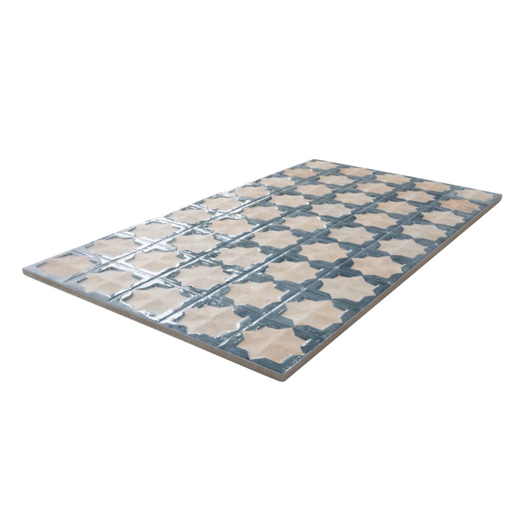 Stone Blue Beige 12x22 Matte Glossy Rectangle with Star Details Porcelain Large Format Tile (7 pack, 13.03 sq ft/case) - Sample