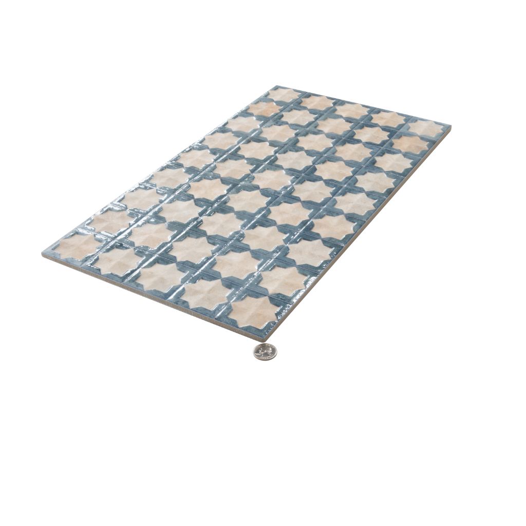 Stone Blue Beige 12x22 Matte Glossy Rectangle with Star Details Porcelain Large Format Tile (7 pack, 13.03 sq ft/case) - Sample