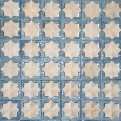 Stone Blue Beige 12x22 Matte Glossy Rectangle with Star Details Porcelain Large Format Tile (7 pack, 13.03 sq ft/case)