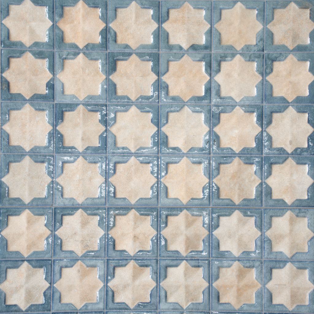 Stone Blue Beige 12x22 Matte Glossy Rectangle with Star Details Porcelain Large Format Tile (7 pack, 13.03 sq ft/case) - Sample