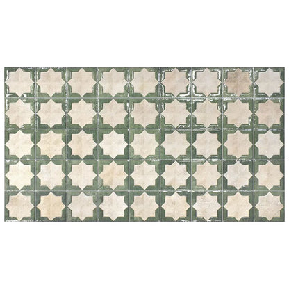Russian Green Beige 12x22 Matte Glossy Rectangle with Star Details Porcelain Large Format Tile (7 pack, 13.03 sq ft/case)