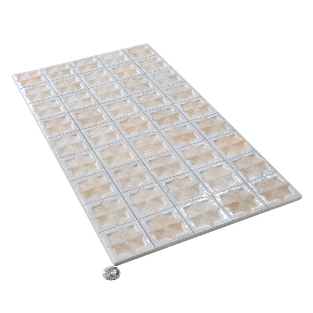 Ice White Beige 12x22 Matte Glossy Rectangle with Star Details Porcelain Large Format Tile (7 pack, 13.03 sq ft/case) - Sample