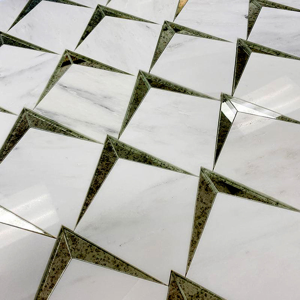 White 12x12 Polished Diamond Eastern White, Glass Mosaic Tile (5 pack, 5 sq ft/case) - Sample