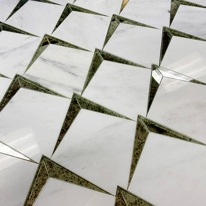 White 12x12 Polished Diamond Eastern White, Glass Mosaic Tile (5 pack, 5 sq ft/case) - Sample