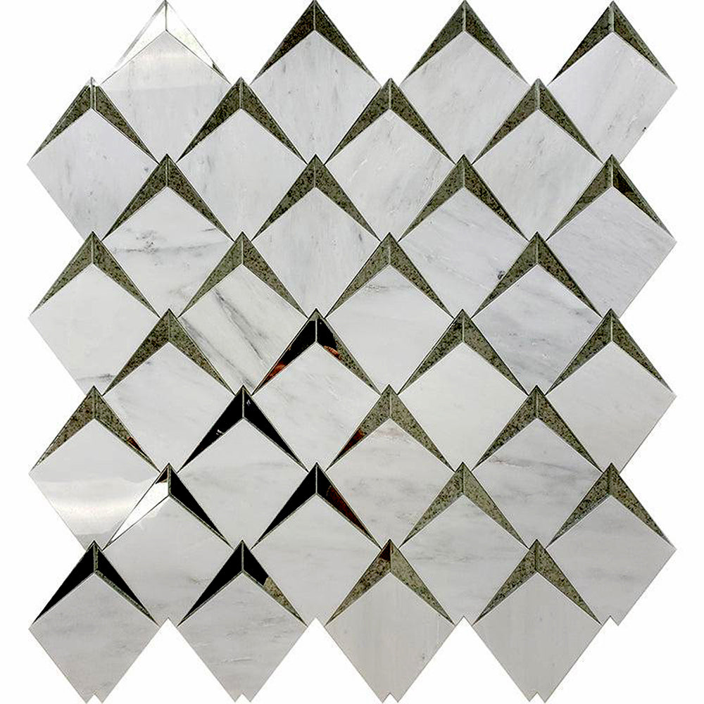 White 12x12 Polished Diamond Eastern White, Glass Mosaic Tile (5 pack, 5 sq ft/case) - Sample