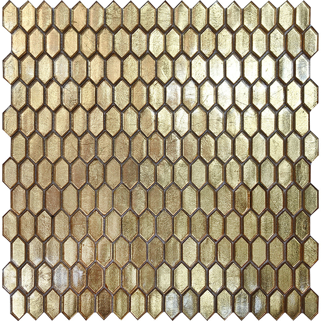 Shimmer Gold 12x12 Glossy Uniform Picket Glass Square Tile (10 pack, 9.47 sq ft/case) - Sample