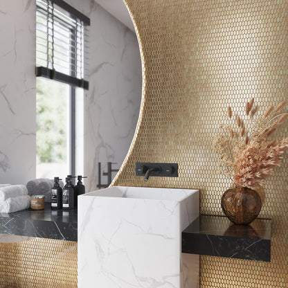 Shimmer Gold 12x12 Glossy Uniform Picket Glass Square Tile (10 pack, 9.47 sq ft/case) - Sample