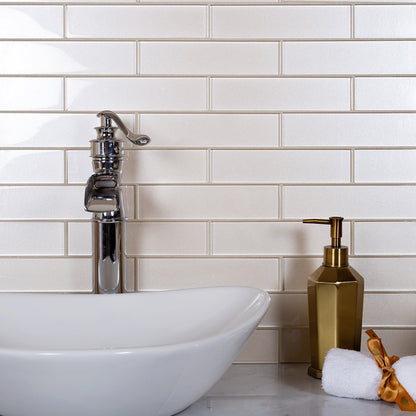 Lace White 12x12 Glossy Brick Glass Mosaic Tile (5 pack, 4.83 sq ft/case) - Sample