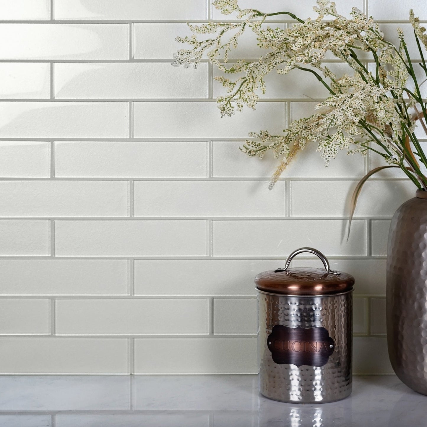 Powder White 12x12 Glossy Brick Glass Mosaic Tile (5 pack, 4.83 sq ft/case)