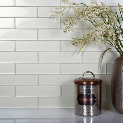 Powder White 12x12 Glossy Brick Glass Mosaic Tile (5 pack, 4.83 sq ft/case)