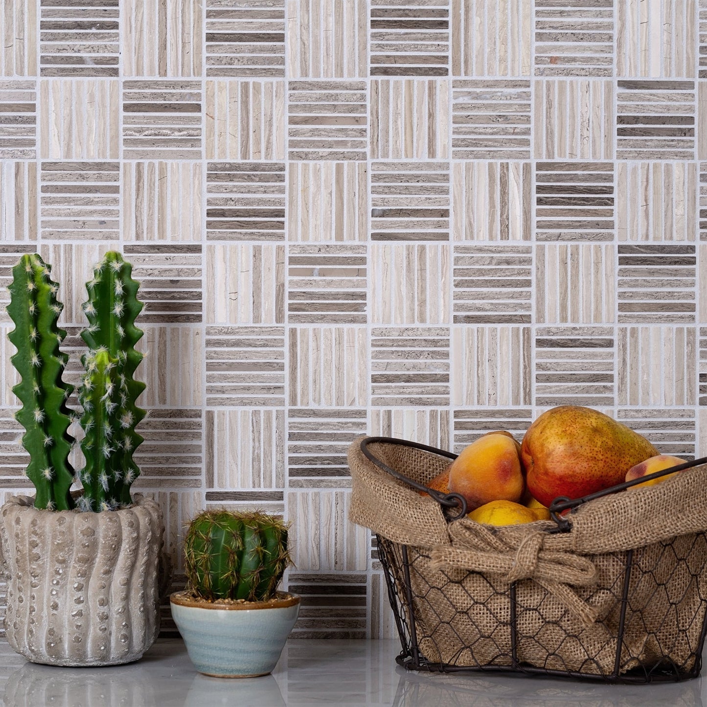 Beige 12x12 Polished Marble Stick Mosaic Tile (5 pack, 5 sq ft/case)
