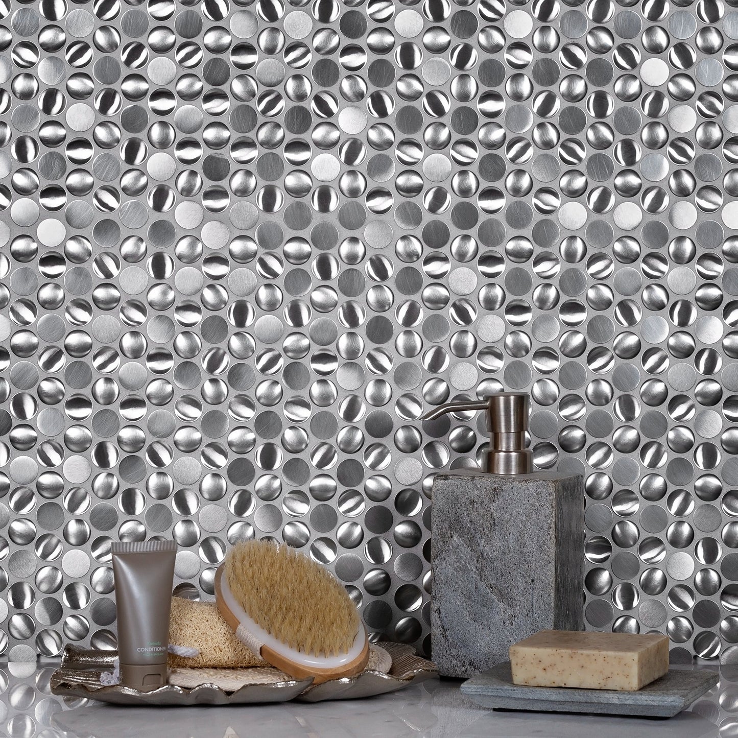 Anchor Gray 12x12 Polished Penny Round Metal Mosaic Tile (5 pack, 4.75 sq ft/case)