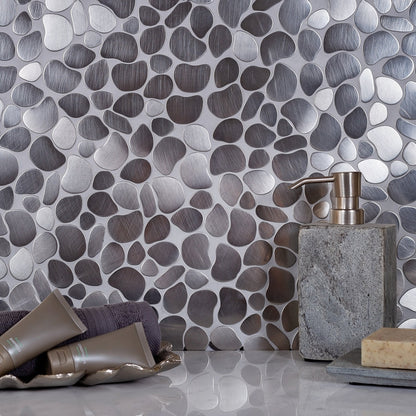 Pebble Gray 12x12 Polished Multi-shaped Metal Mosaic Tile (5 pack, 5.17 sq ft/case) - Sample