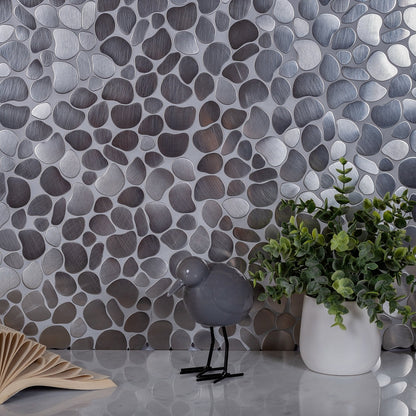 Pebble Gray 12x12 Polished Multi-shaped Metal Mosaic Tile (5 pack, 5.17 sq ft/case)