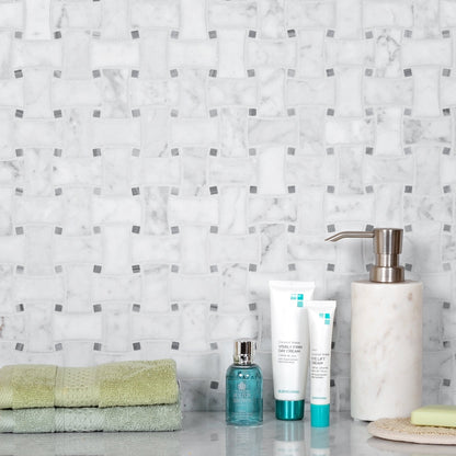 White 12x12 Polished Basketweave Bianco Carrara Bardiglio Nuvolato Marble Mosaic Tile (5 pack, 5 sq ft/case)