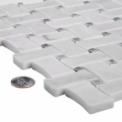 White 12x12 Polished Basketweave Bianco Carrara Bardiglio Nuvolato Marble Mosaic Tile (5 pack, 5 sq ft/case)