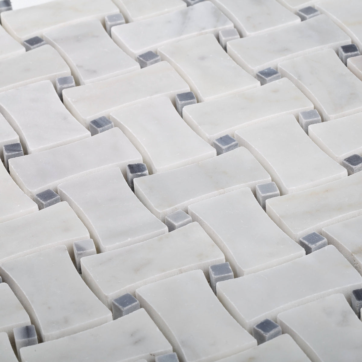 White 12x12 Polished Basketweave Bianco Carrara Bardiglio Nuvolato Marble Mosaic Tile (5 pack, 5 sq ft/case)