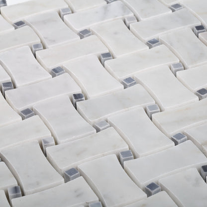 White 12x12 Polished Basketweave Bianco Carrara Bardiglio Nuvolato Marble Mosaic Tile (5 pack, 5 sq ft/case)