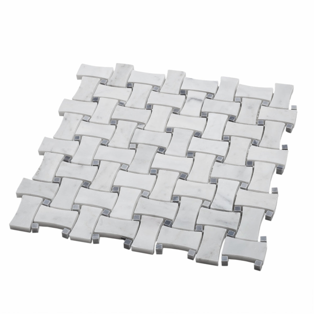 White 12x12 Polished Basketweave Bianco Carrara Bardiglio Nuvolato Marble Mosaic Tile (5 pack, 5 sq ft/case)