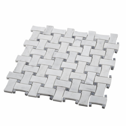 White 12x12 Polished Basketweave Bianco Carrara Bardiglio Nuvolato Marble Mosaic Tile (5 pack, 5 sq ft/case)