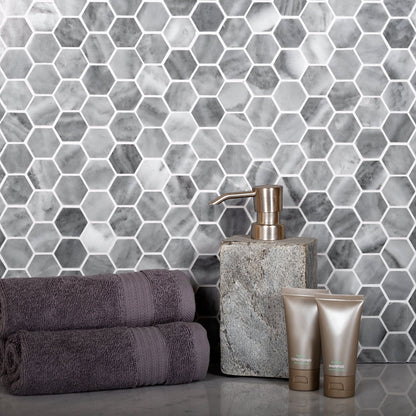 Gray 11x12 Polished Hexagon Bardiglio Nuvolato Marble Mosaic Tile (5 pack, 4.71 sq ft/case)