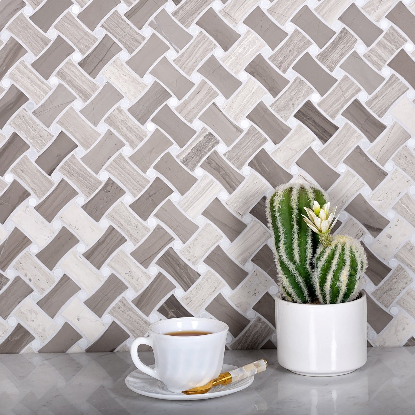 Gray 11x11 Polished Basketweave Marble Mosaic Tile (5 pack, 4.2 sq ft/case) - Sample