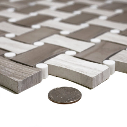Gray 11x11 Polished Basketweave Marble Mosaic Tile (5 pack, 4.2 sq ft/case) - Sample