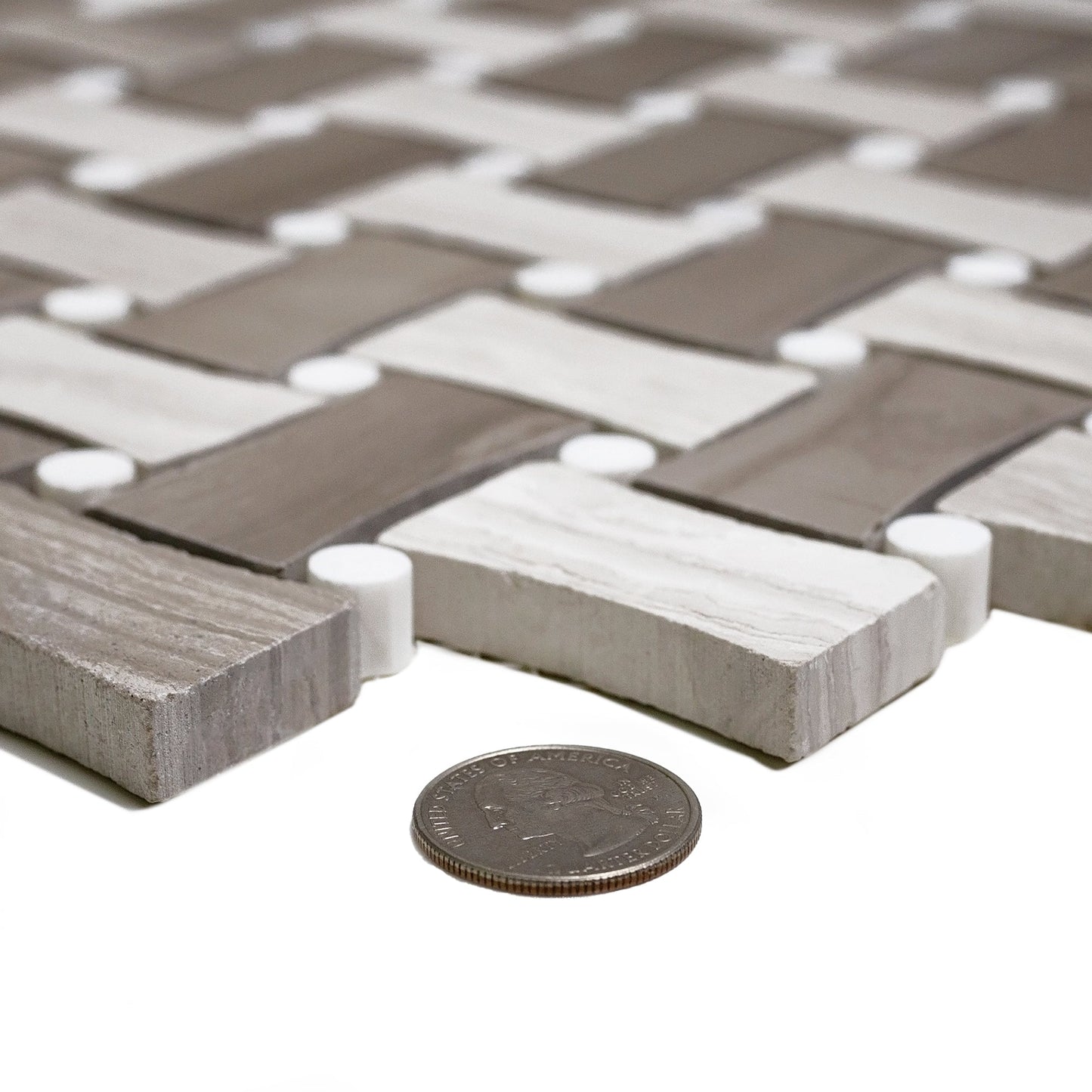 Eastern White, Wooden & Athens Grey 11x11 Polished Basketweave Marble Mosaic Tile (5 pack, 4.2 sq ft/case)