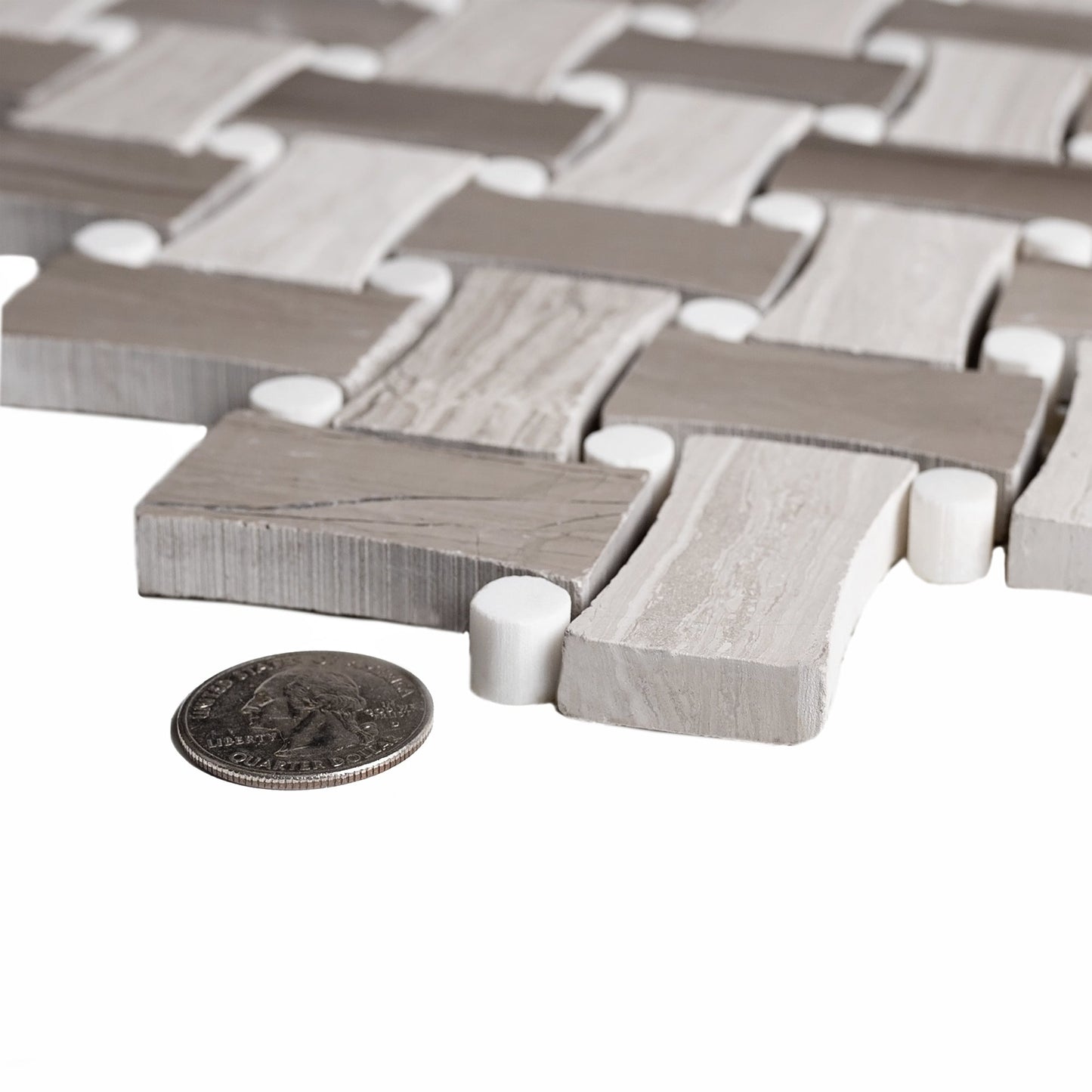 Gray 11x11 Polished Basketweave Marble Mosaic Tile (5 pack, 4.2 sq ft/case) - Sample