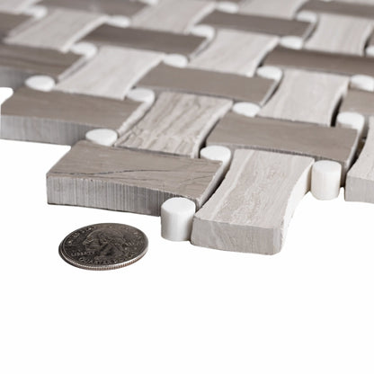 Gray 11x11 Polished Basketweave Marble Mosaic Tile (5 pack, 4.2 sq ft/case) - Sample