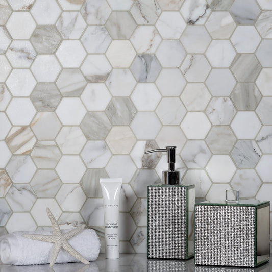 5-Pack Gray 12-in x 12-in Honed Natural Stone Honeycomb Marble Look Floor and Wall Tile - Sample