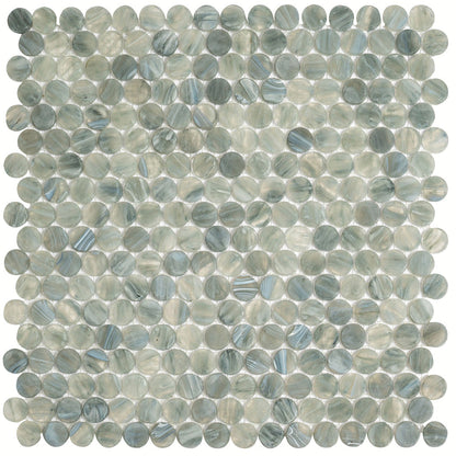 Glacier Gray 12x12 Penny Round Glossy Glass Mosaic Tile (10 pack, 10.34 sq ft/case) - Sample